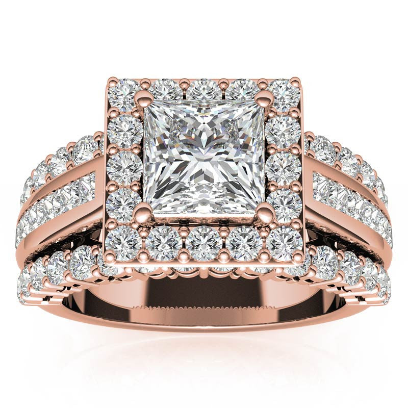 Channel and Prong Multi-Band Princess cut Moissanite Engagement Ring