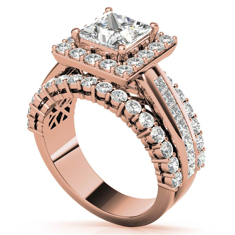 Channel and Prong Multi-Band Princess cut Moissanite Engagement Ring
