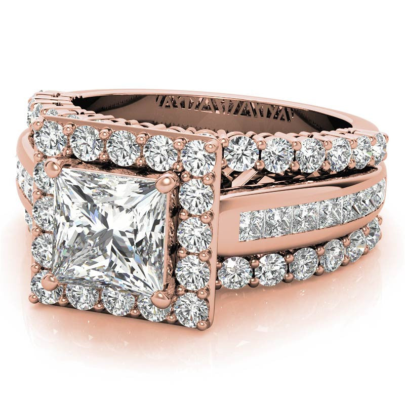 Channel and Prong Multi-Band Princess cut Moissanite Engagement Ring
