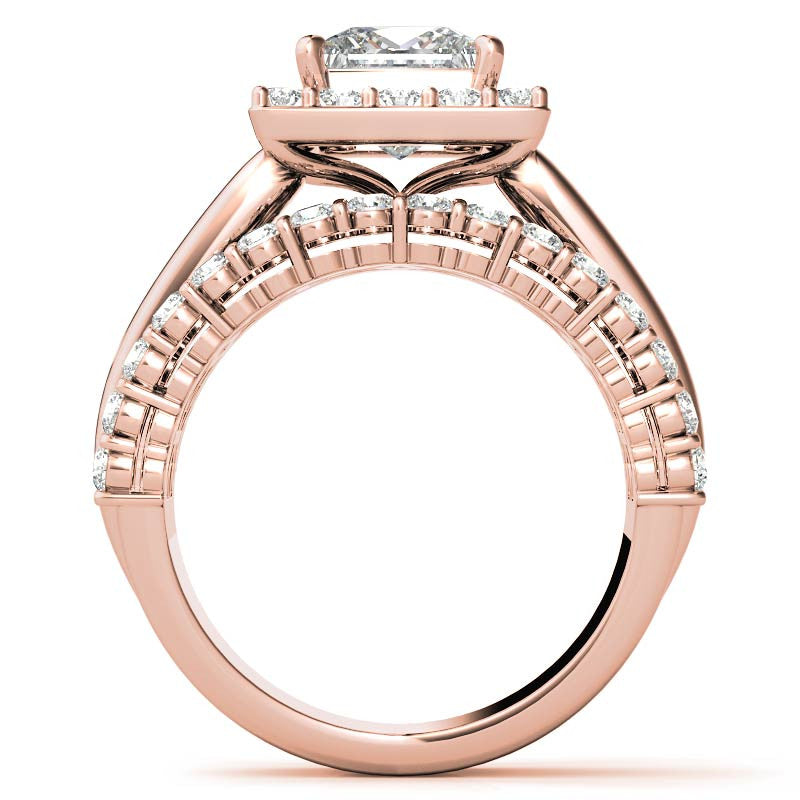 Channel and Prong Multi-Band Princess cut Moissanite Engagement Ring