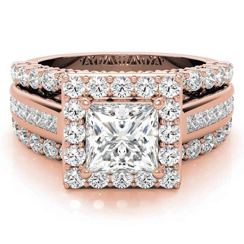 Channel and Prong Multi-Band Princess cut Moissanite Engagement Ring