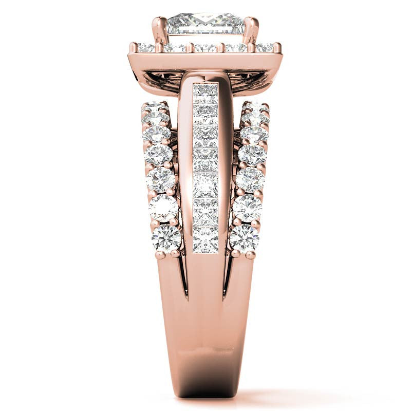 Channel and Prong Multi-Band Princess cut Moissanite Engagement Ring