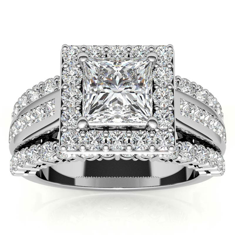 Channel and Prong Multi-Band Princess cut Moissanite Engagement Ring