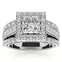 Channel and Prong Multi-Band Princess cut Moissanite Engagement Ring