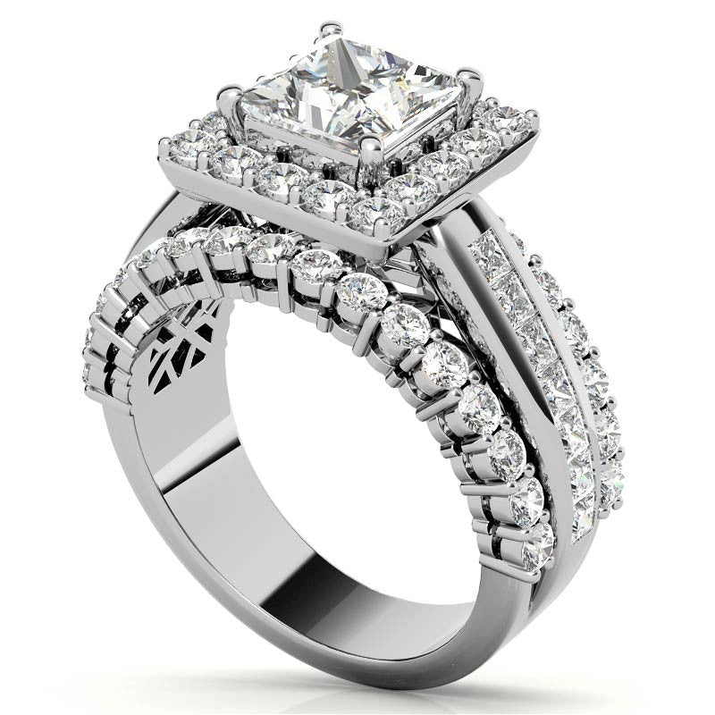 Channel and Prong Multi-Band Princess cut Moissanite Engagement Ring