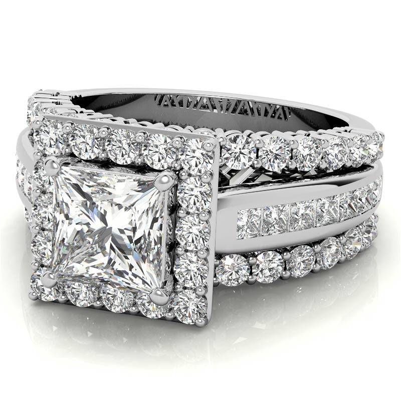 Channel and Prong Multi-Band Princess cut Moissanite Engagement Ring