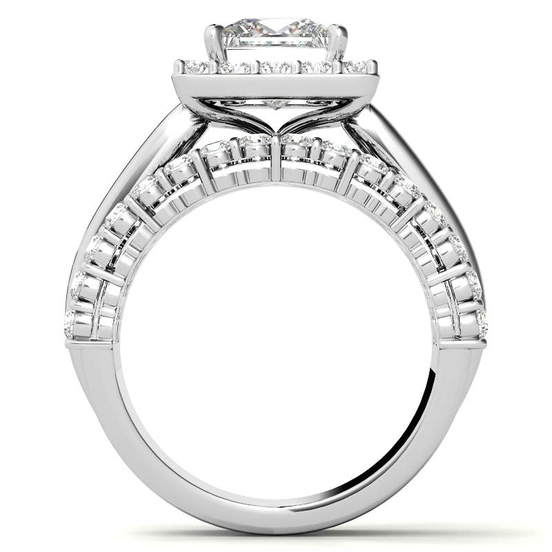 Channel and Prong Multi-Band Princess cut Moissanite Engagement Ring