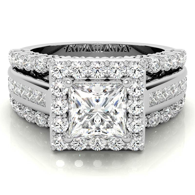 Channel and Prong Multi-Band Princess cut Moissanite Engagement Ring