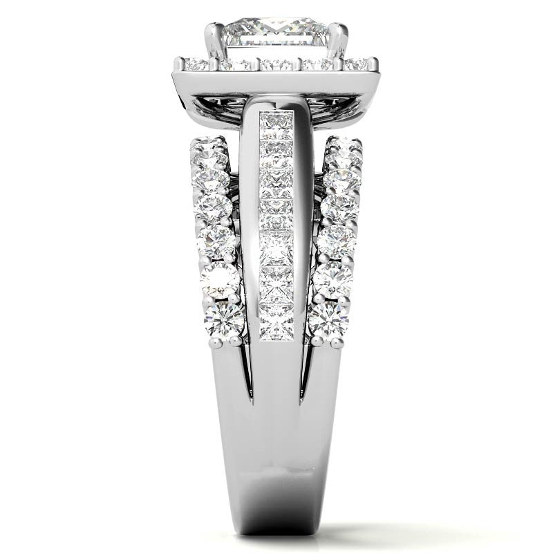 Channel and Prong Multi-Band Princess cut Moissanite Engagement Ring
