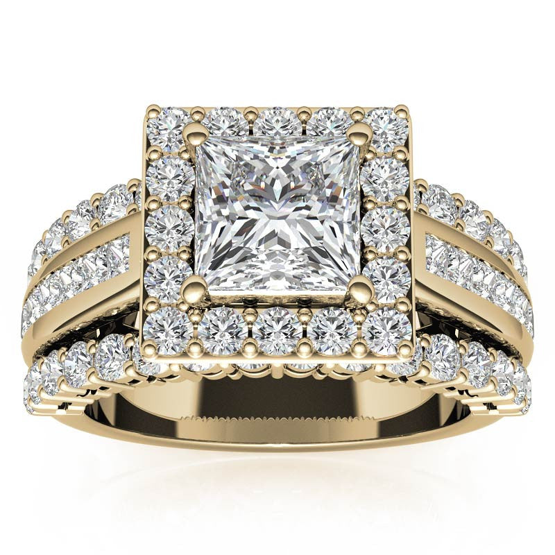 Channel and Prong Multi-Band Princess cut Moissanite Engagement Ring