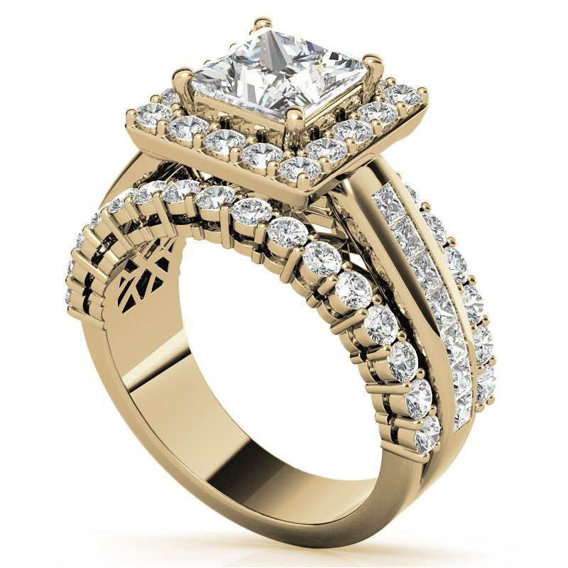 Channel and Prong Multi-Band Princess cut Moissanite Engagement Ring