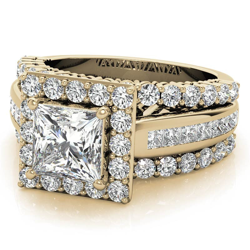 Channel and Prong Multi-Band Princess cut Moissanite Engagement Ring