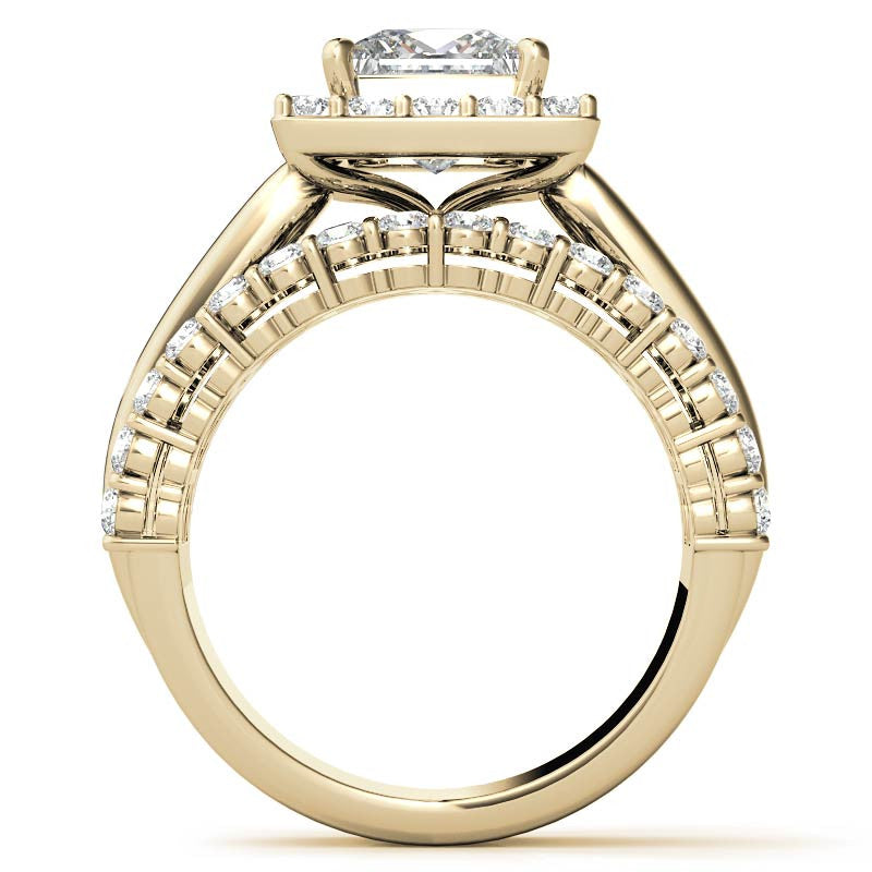 Channel and Prong Multi-Band Princess cut Moissanite Engagement Ring