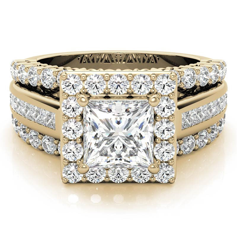 Channel and Prong Multi-Band Princess cut Moissanite Engagement Ring