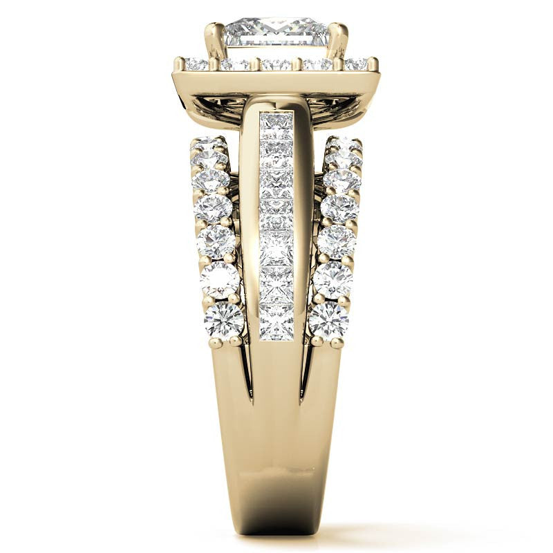 Channel and Prong Multi-Band Princess cut Moissanite Engagement Ring