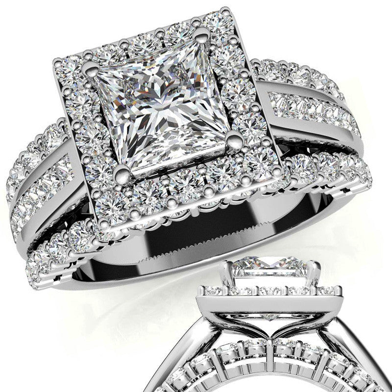 Channel and Prong Multi-Band Princess cut Moissanite Engagement Ring