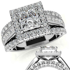 Channel and Prong Multi-Band Princess cut Moissanite Engagement Ring