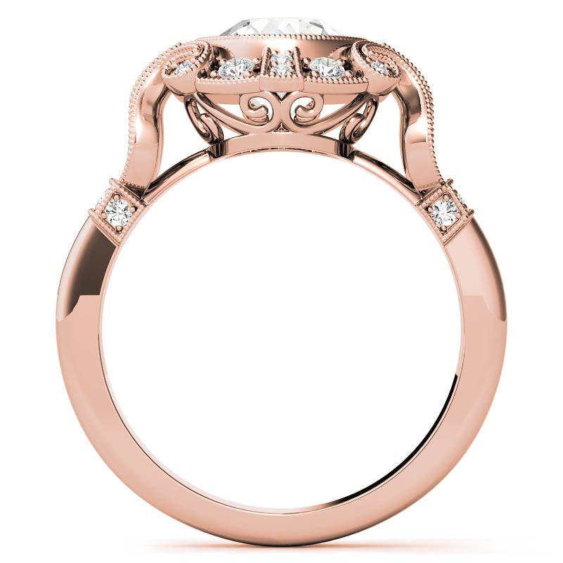 Antique Style Bezel Round Brilliant Moissanite Engagement Ring with Milgrain
