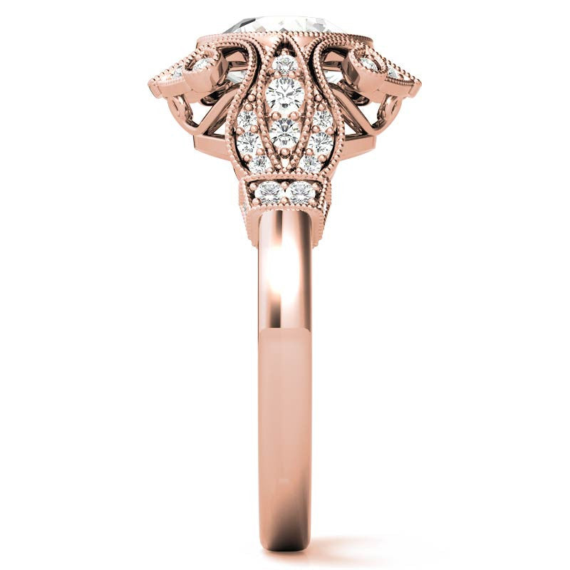 Antique Style Bezel Round Brilliant Moissanite Engagement Ring with Milgrain