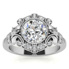 Antique Style Bezel Round Brilliant Moissanite Engagement Ring with Milgrain