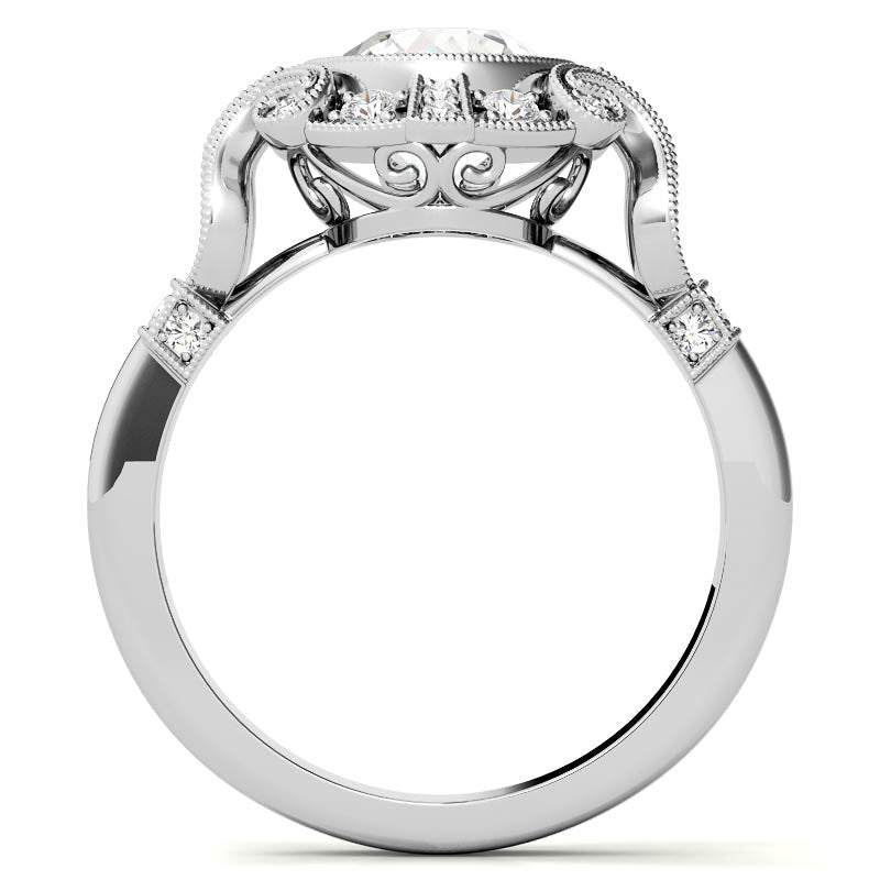 Antique Style Bezel Round Brilliant Moissanite Engagement Ring with Milgrain