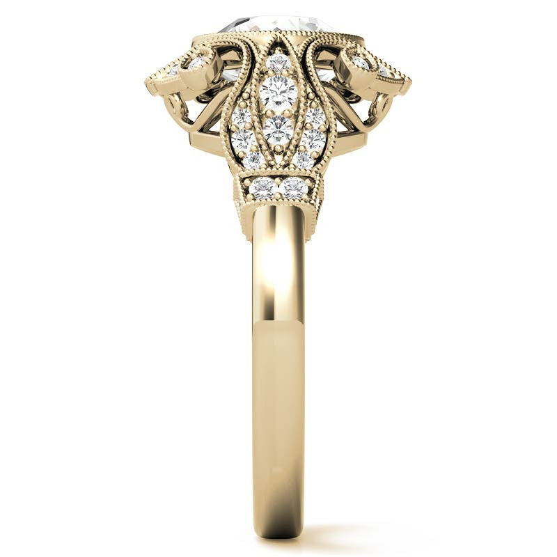 Antique Style Bezel Round Brilliant Moissanite Engagement Ring with Milgrain