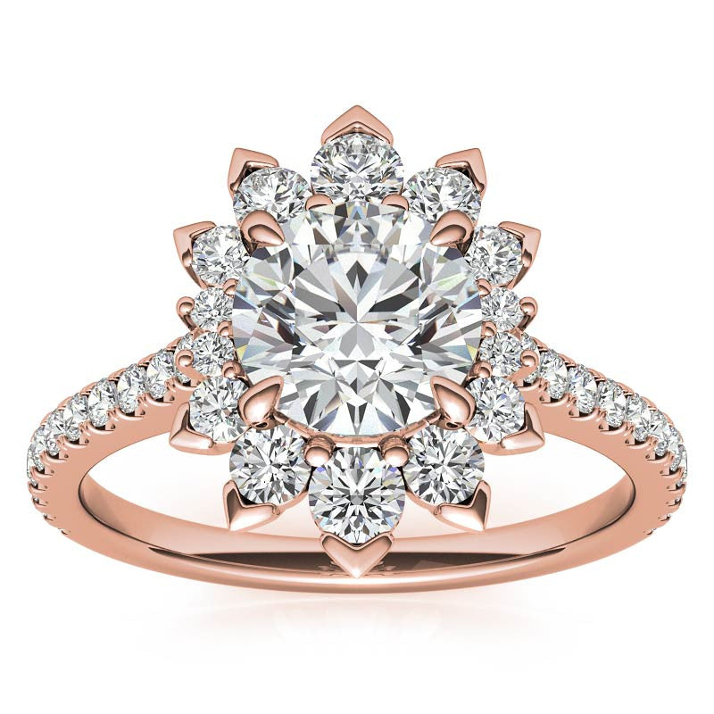 Round Moissanite Halo Engagement Ring with V-Prong Accents