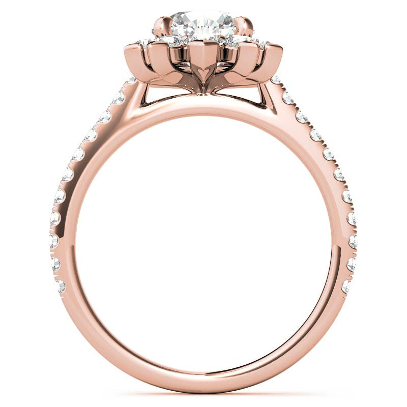 Round Moissanite Halo Engagement Ring with V-Prong Accents