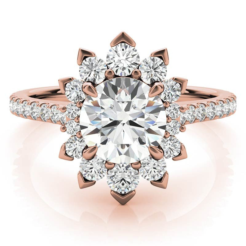 Round Moissanite Halo Engagement Ring with V-Prong Accents