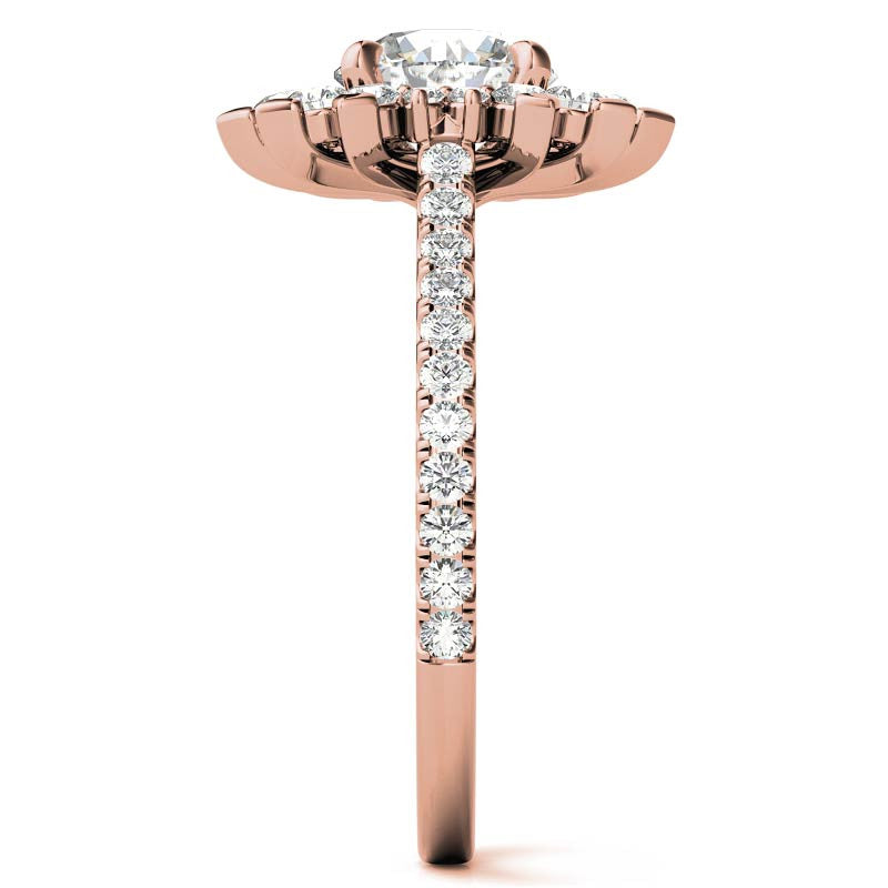 Round Moissanite Halo Engagement Ring with V-Prong Accents