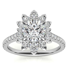 Round Moissanite Halo Engagement Ring with V-Prong Accents