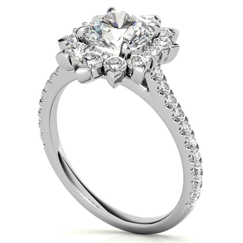 Round Moissanite Halo Engagement Ring with V-Prong Accents