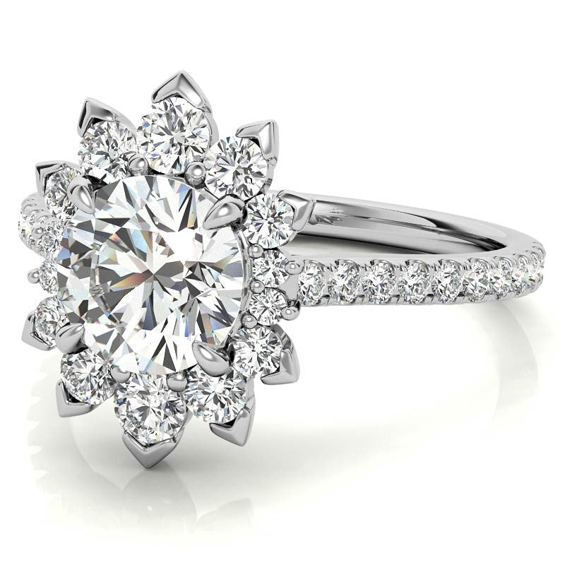 Round Moissanite Halo Engagement Ring with V-Prong Accents