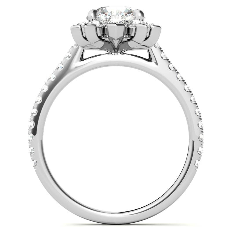 Round Moissanite Halo Engagement Ring with V-Prong Accents