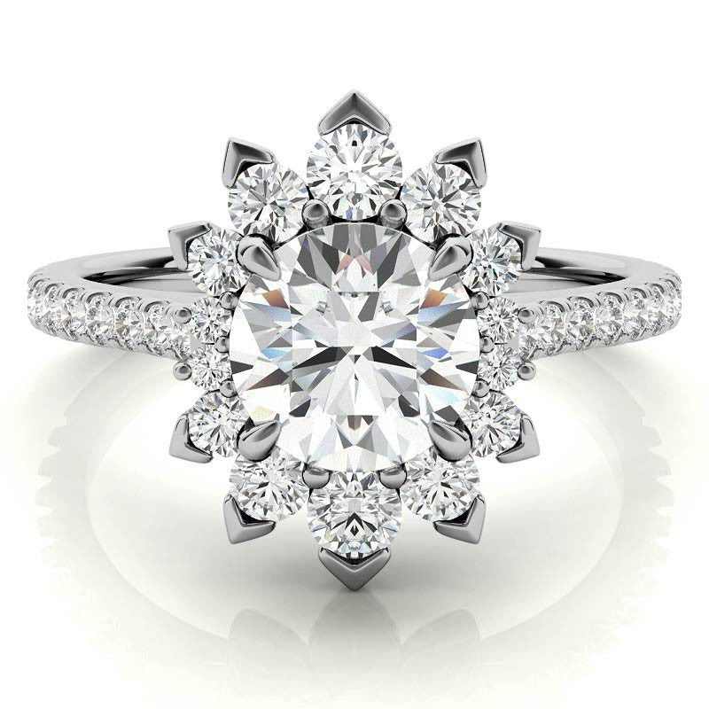 Round Moissanite Halo Engagement Ring with V-Prong Accents