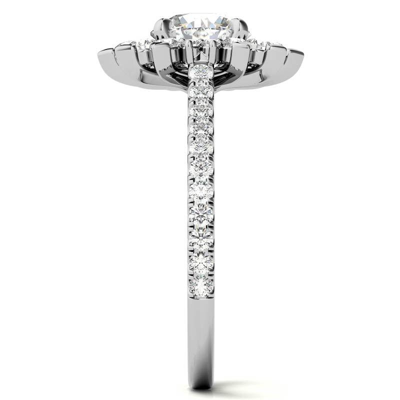 Round Moissanite Halo Engagement Ring with V-Prong Accents