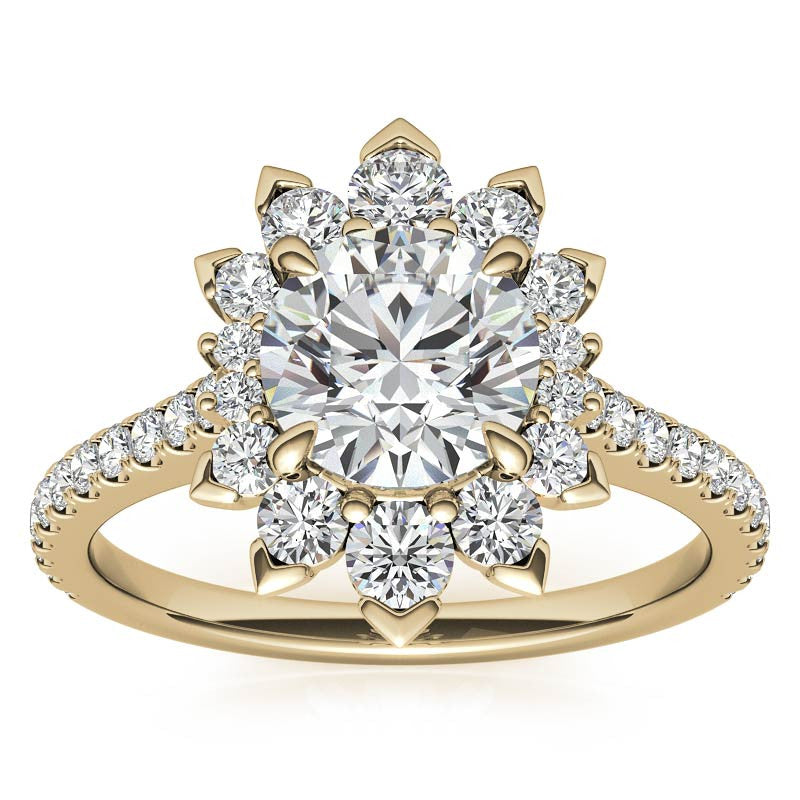 Round Moissanite Halo Engagement Ring with V-Prong Accents