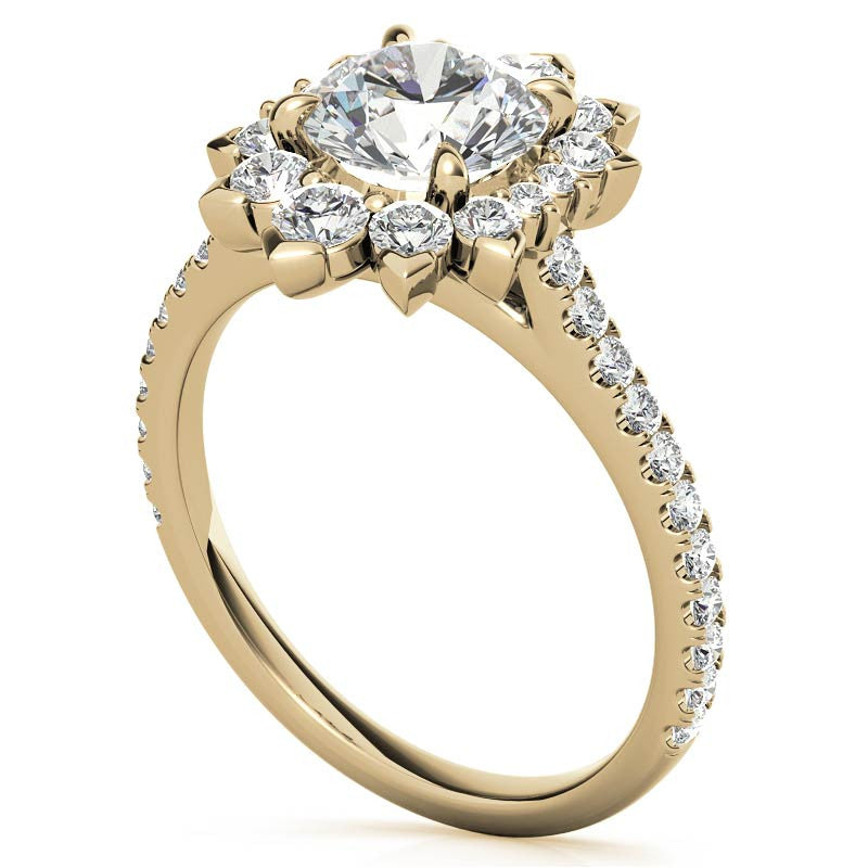 Round Moissanite Halo Engagement Ring with V-Prong Accents