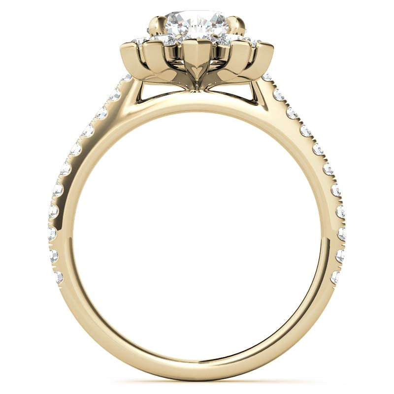 Round Moissanite Halo Engagement Ring with V-Prong Accents