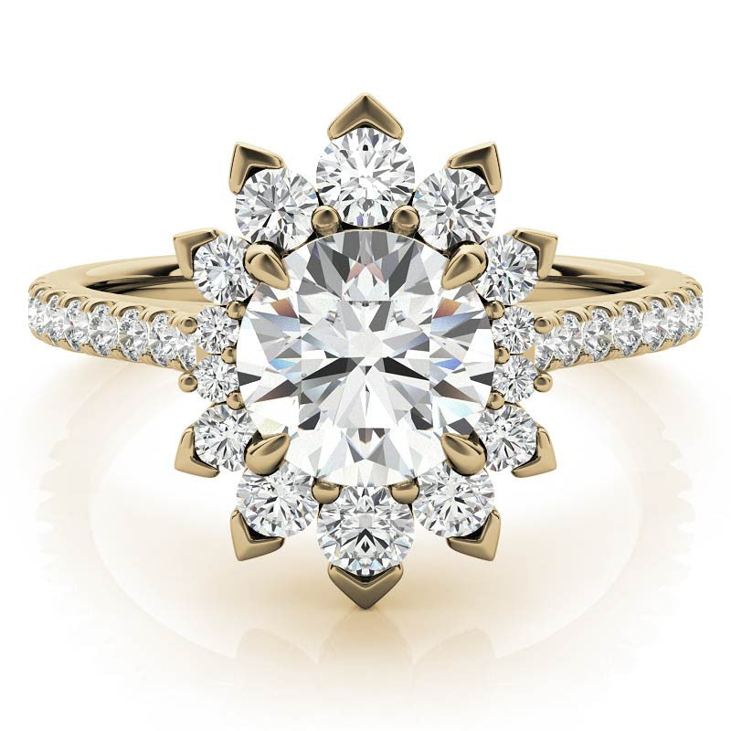 Round Moissanite Halo Engagement Ring with V-Prong Accents