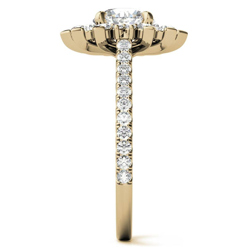 Round Moissanite Halo Engagement Ring with V-Prong Accents