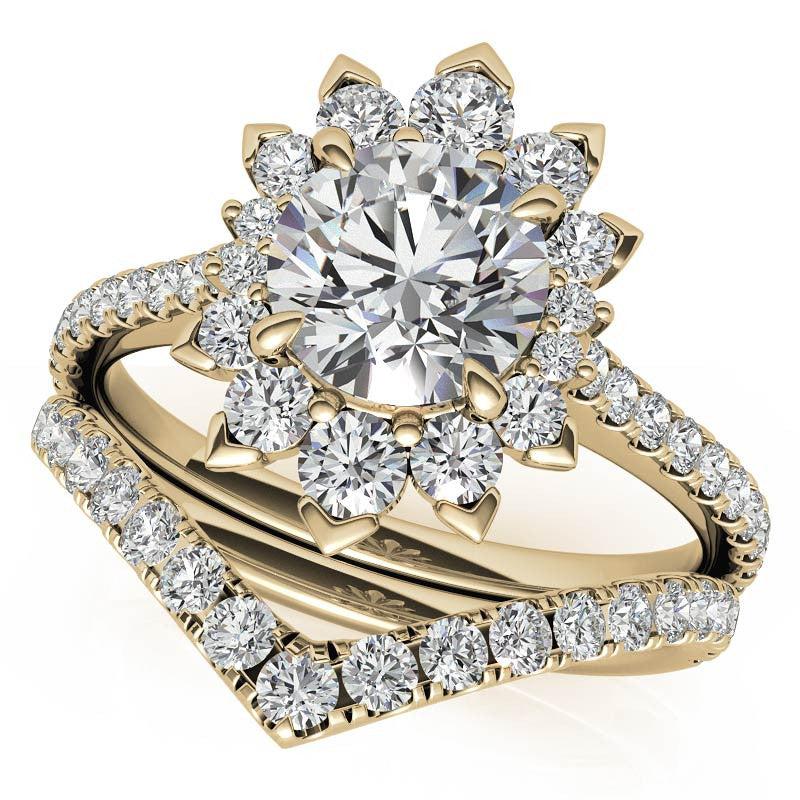 Round Moissanite Halo Engagement Ring with V-Prong Accents
