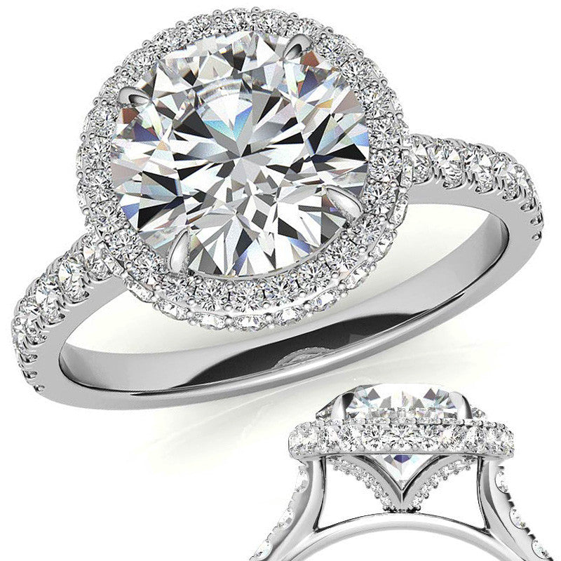 Round Cathedral Halo Moissanite Engagement Ring