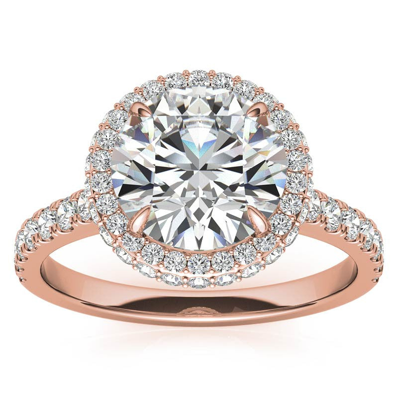 Round Cathedral Halo Moissanite Engagement Ring