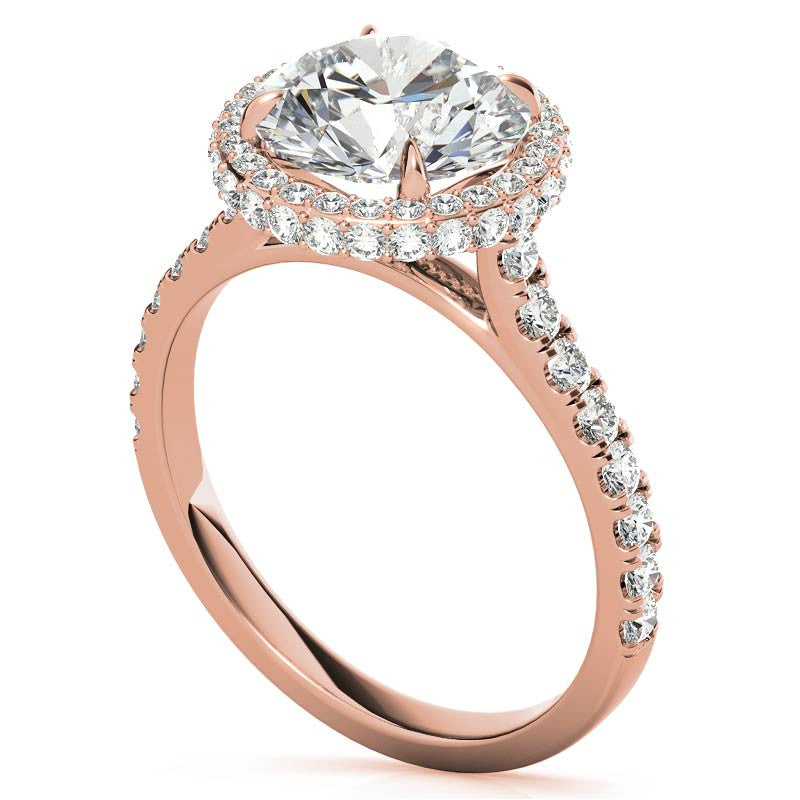 Round Cathedral Halo Moissanite Engagement Ring