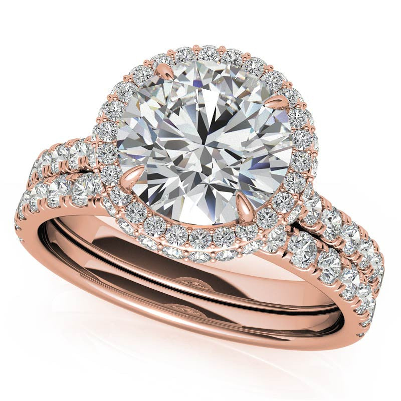 Round Cathedral Halo Moissanite Engagement Ring