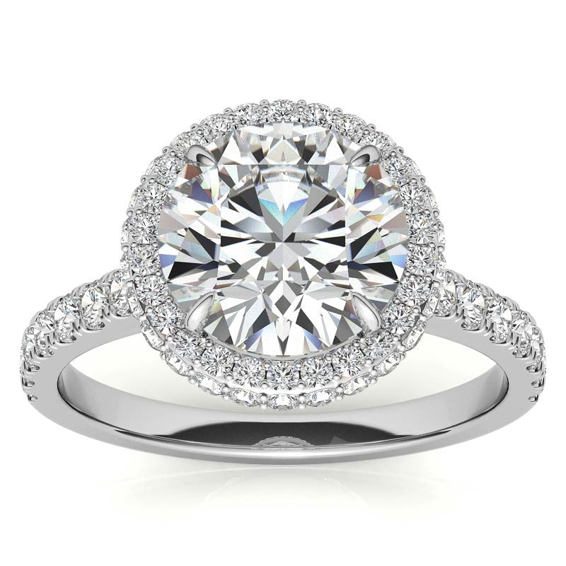 Round Cathedral Halo Moissanite Engagement Ring