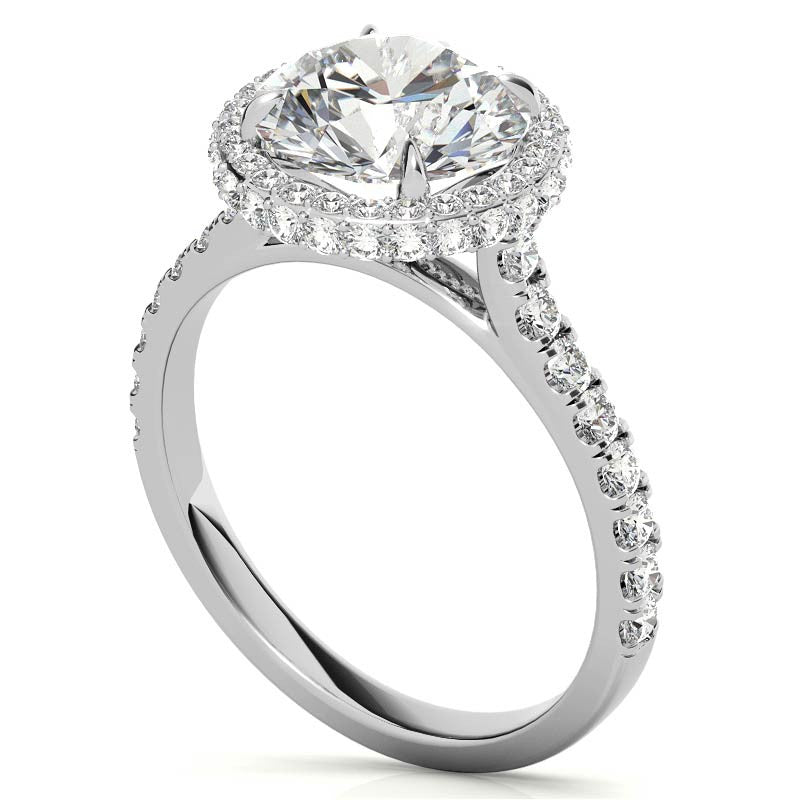 Round Cathedral Halo Moissanite Engagement Ring