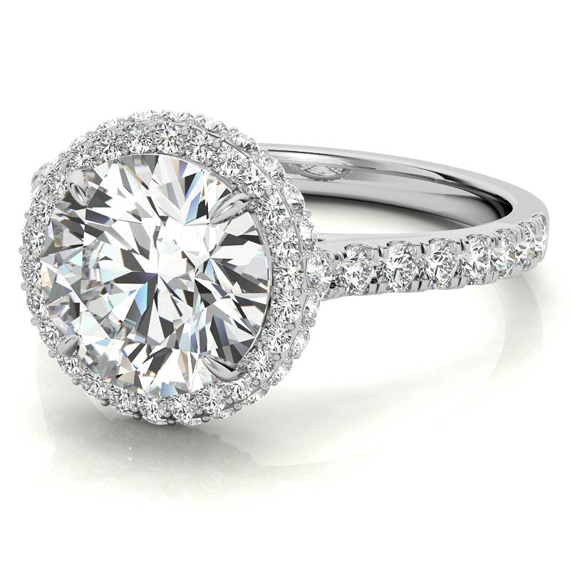 Round Cathedral Halo Moissanite Engagement Ring