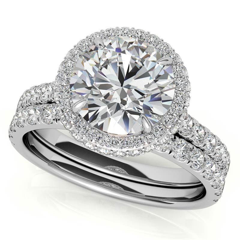 Round Cathedral Halo Moissanite Engagement Ring
